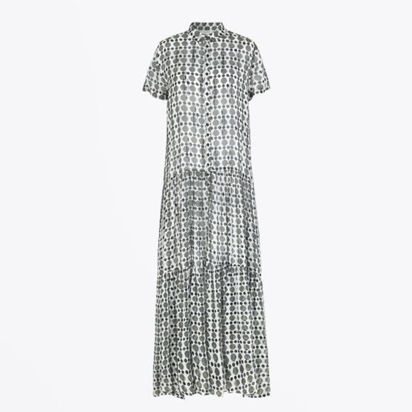 Munthe Evelyn Khaki Polka Dot Print Silk-Chiffon Shirt Maxi Dress Size 34 - Picture 7 of 13